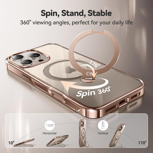 CASEKOO Desert Titanium Case - Rose Gold for iPhone 16 Pro Max, 360° Spin Magnetic Stand, 16FT Military Protection