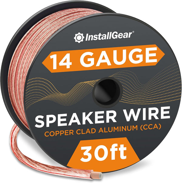 InstallGear 30ft 14 Gauge AWG Speaker Wire (Clear) | Speaker Cable for Car Speakers, Home Theater, Surround Sound,
