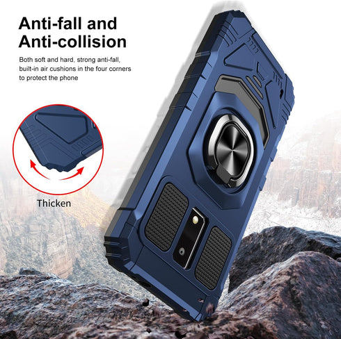 BLU View 4 Phone Case with Tempered Glass Screen Protector, Navy Military Grade Heavy Duty Shockproof with Ring
