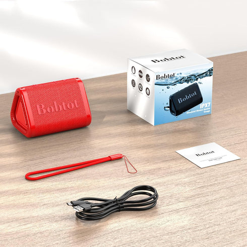 Bobtot IPX7 15H Portable Bluetooth Speaker Wireless, Small Shower Speaker Waterproof, Playing Time, Loud and Stereo