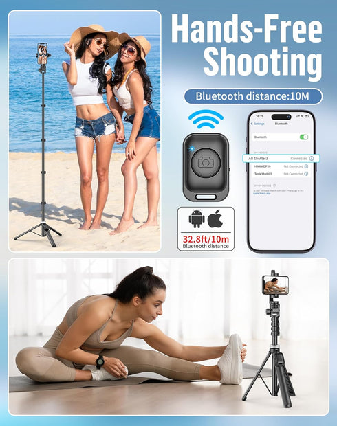 povodo 60" Phone Tripod for iPhone:Extendable Selfie Stick for iPhone-andriod, Selfie Stick Tripod with Remote
