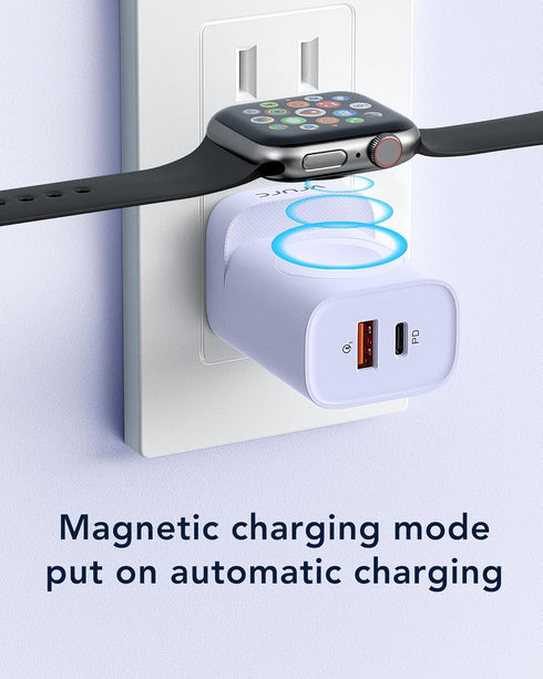 VRURC 20W PD 3-in-1 Charger for Apple Watch, Magnetic Wireless Charging and Dual Ports, Portable USB C Wall Block,