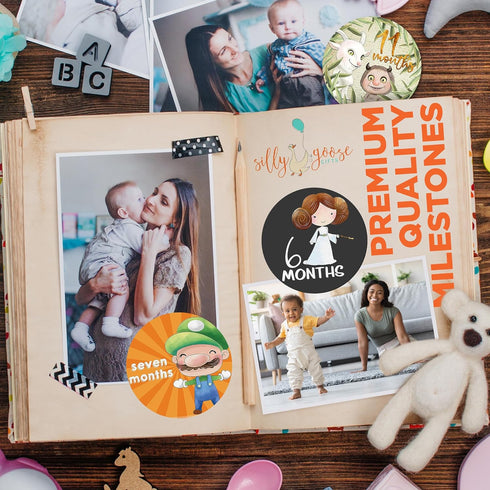 Silly Goose Gifts Little Nightmares Character Themed Baby Milestone Stickers, Set of 18 for First Year Photo Prop
