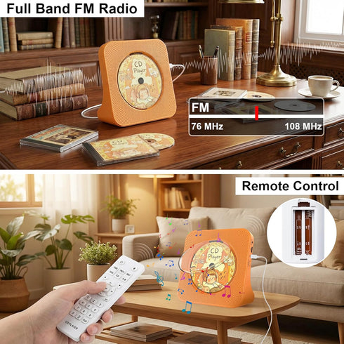 Gueray Portable CD Player with Bluetooth, Desktop CD Music Players for Home Built-in Double HiFi Sound Speakers FM