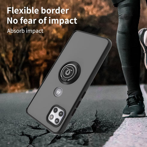 TJS Compatible with Motorola Moto One 5G Ace 2021 Case, Heavy Duty Protector Phone Case with Tempered Glass Screen