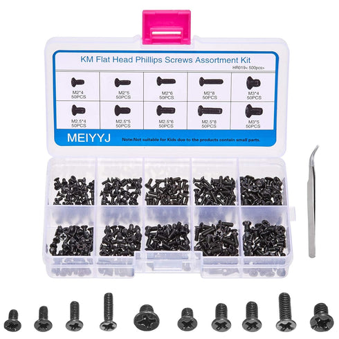 500pcs M2 M2.5 M3 Laptop Notebook Computer Replacement Screws Kit, PC Flat Head Phillips Assortments