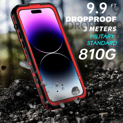 BEASTEK TRE Series iPhone 14 Pro Waterproof Case, MagSafe Shockproof IP68 with Built-in Screen Protector, 6.1'' - Red