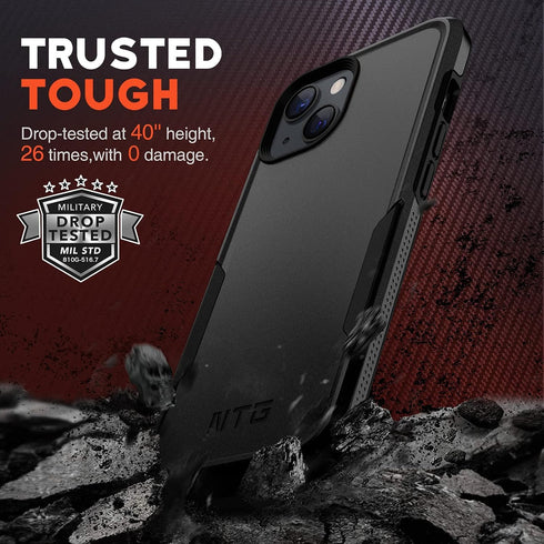 NTG iPhone 14 & 13 Case, Military Grade Anti-Drop Protection, Hard Slim Phone Case, Black, 2 Layer Structure