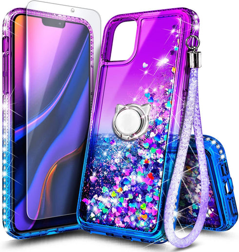 NGB Supremacy iPhone 12/12 Pro Case with Tempered Glass Screen Protector, Liquid Bling Sparkle Glitter Case