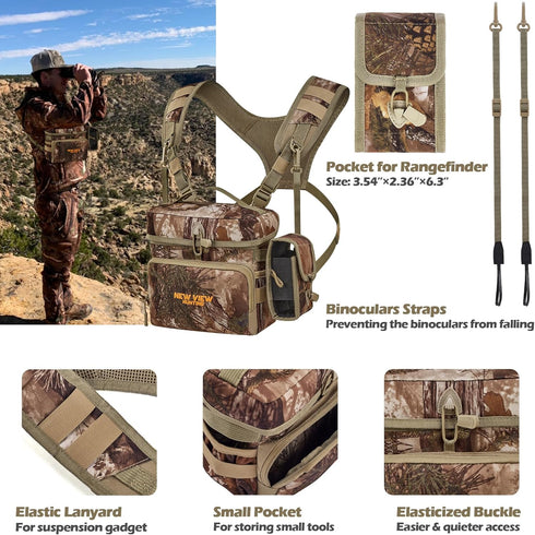 NEW VIEW Bino Packs for Hunting - Adjustable Camo Chest Pack with Detachable Rangefinder Pouch