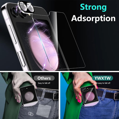 YWXTW Upgraded Alignment Tray for Samsung Galaxy Z Flip 5 - 2 Pack Tempered Glass & Camera Lens Protectors, Case