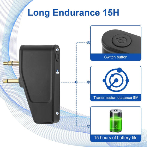 Bluetooth 5.3 Adapter for Wireless/Wired Headphones, 2 in 1 Airplane Bluetooth Adapter with 3.5mm Aux Jack, Compatible