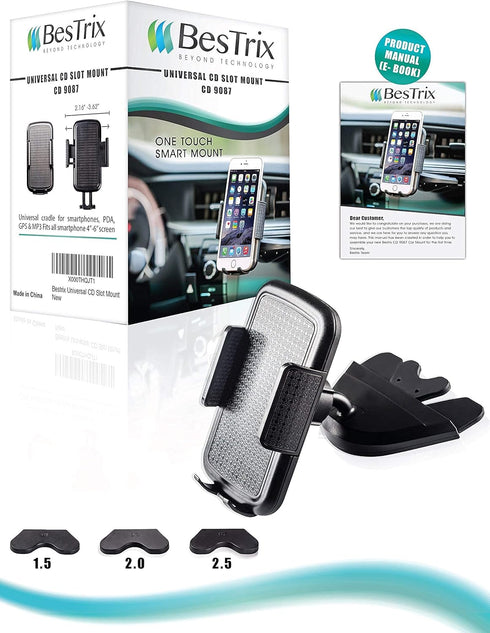 Bestrix Cell Phone Holder for Car, CD Slot Mount, Hands Free with Strong Grip for iPhone and Galaxy