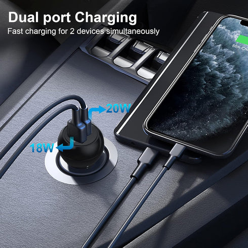 USB C Car Charger Adapter - 12V Multi Port, 38W 2 Port Car Charger, PD 20W & QC 18W for iPhone 14/13/12 and More