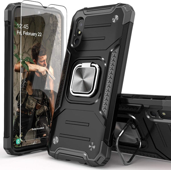 Galaxy A10E Case with Screen Protector, Shockproof Slim Fit Cover with Kickstand, Black