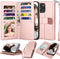 Njjex iPhone 12 Mini Wallet Case (2020), 9 Card Slots, PU Leather, Detachable Kickstand, Magnetic Cover, Rose Gold