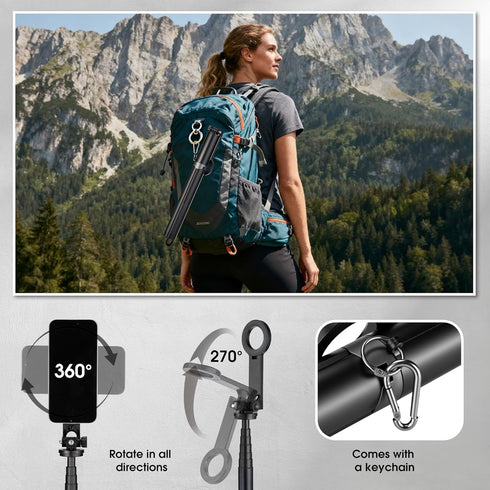 MQOUNY Tripod,76" Magsafe,360Rotatable Magnetic Phone Auto-Open Phone Stand with Metal Ring & Rechargable