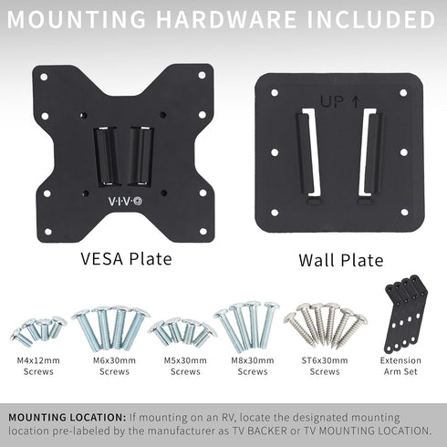 VIVO RV Large TV Mount, Max VESA 400x400, Holds up to 44 lbs, Plastic Polymer Wall Plate for Camping, Black