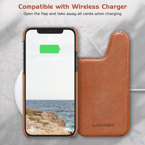 LOHASIC Wallet Case for iPhone 12 Pro Max, 5 Card Holder, Premium PU Leather, Magnetic Clasp, Brown