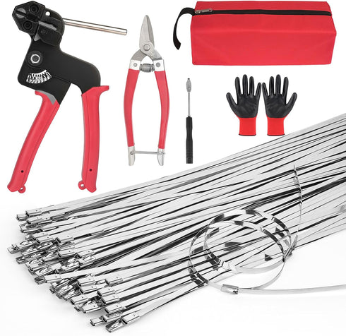 Huiyangteng Metal Zip Ties Heavy Duty Outdoor,Metal Zip Tie Tool with 100 Pcs