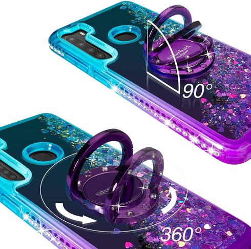 Silverback Galaxy A21 Case, Moving Liquid Holographic Sparkle Glitter Case with Kickstand, Bling Diamond Rhinestone