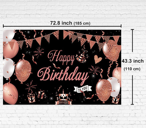 KOKAR Happy Birthday Decorations Banner, Large Black and Rose Gold Sign for Girls Women Birthday Party