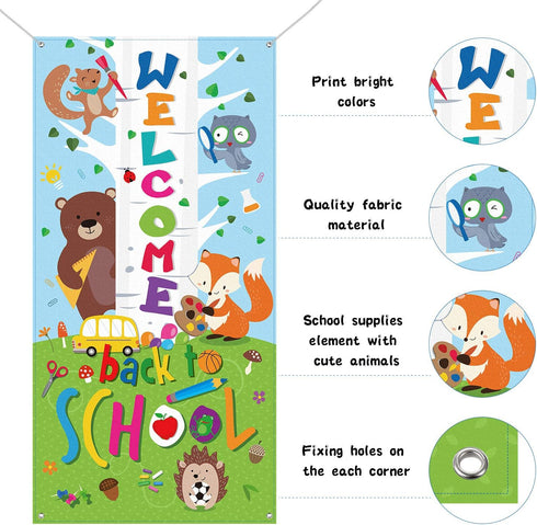 Welcome Banner - First Day of School Door Cover Woodland Animal Friends Photo Backdrop for Classroom School Party