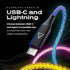 Statik Light Up Charger Cable - GloBright Braided LED Charging Cable, Glowing Super Fast Charging 100W Light Up Cable,