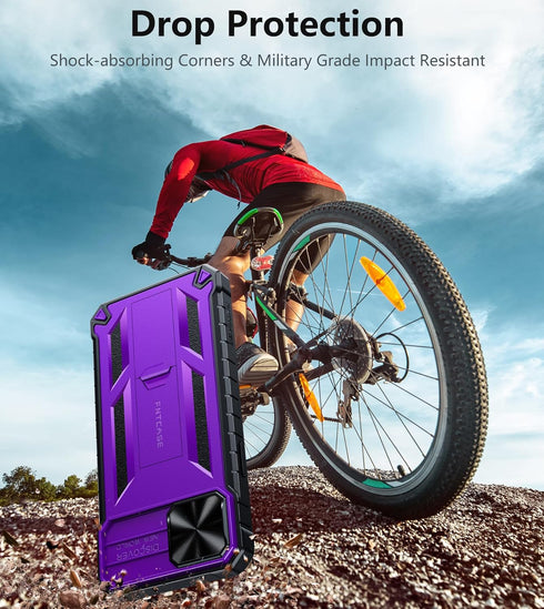 FNTCASE Heavy Duty Shockproof Cover for iPhone 15 Plus, Rugged Military Grade Protection with Kickstand, Purple