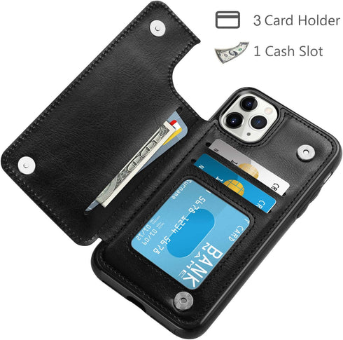 HianDier iPhone 11 Pro Case with Card Holder, Magnetic Closure Shockproof Cover for Women Men (Black)