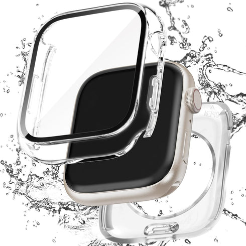 2 in 1 Waterproof Case for Apple Watch 40mm Series 6/5/4/SE, Tempered Glass Screen Protector, Full Coverage Bumper
