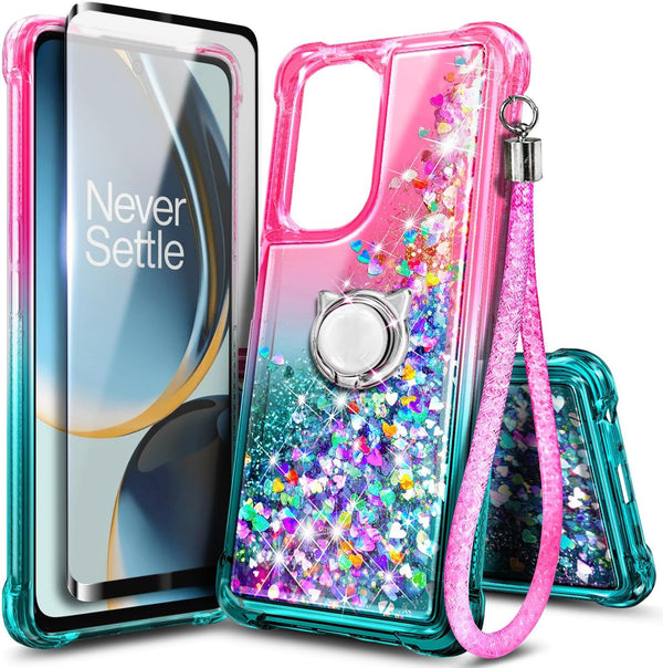 NZND OnePlus Nord N30 5G Case, Nord CE 3 Lite 5G with Tempered Glass Screen Protector, Glitter Liquid Floating
