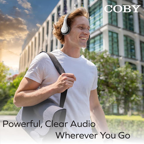 Coby Bluetooth Headphones, Wireless Over-The-Ear Foldable Headset with Mic, AUX, Rechargeable | 5-HR Play
