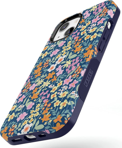 Casely iPhone 14 Plus Case | Navy Floral Full Bloom | Compatible with MagSafe