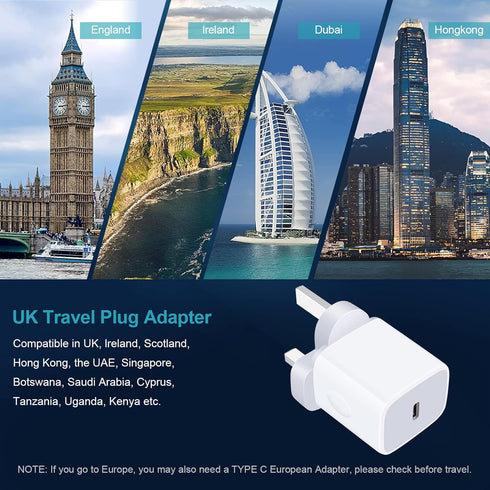 Universal Travel Adapter, US to UK Plug Adapter, 2-Pack Fast 20W International USB C Wall Charger for iPhone