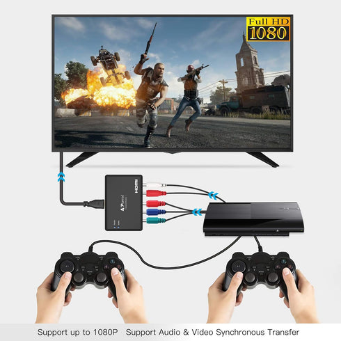 Portta Component to HDMI Converter with HDMI Cable, RGB to HDMI Adapter for PS2, PS3, Xbox 360