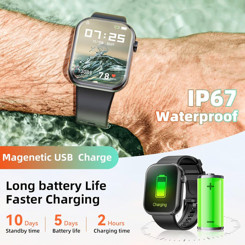Hwagol Smart Watch with Call Function, 1.85 Inch Fitness Tracker, Heart Rate/Sleep Monitor, Android iOS