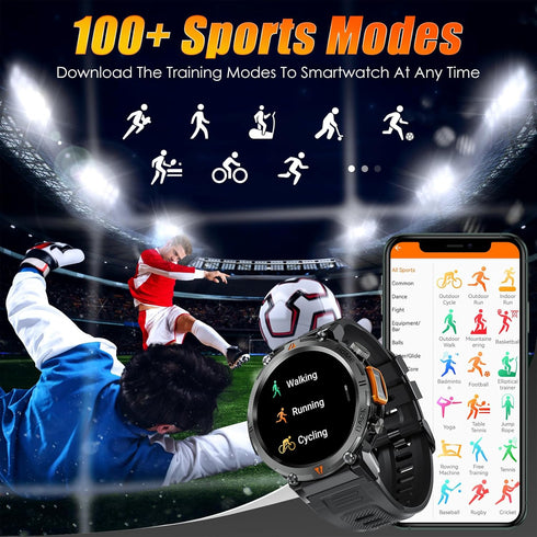 EIGIIS Military Smart Watch for Men, Tactical Rugged with Bluetooth Call, 1.45'' Big Screen Fitness Tracker,