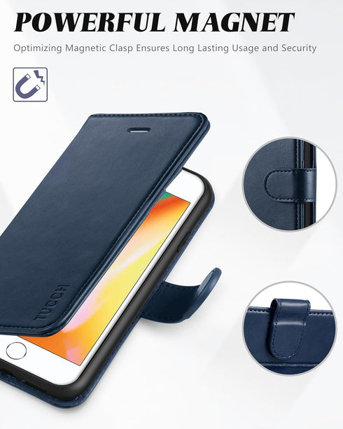 TUCCH Case Wallet for iPhone 8 Plus/7 Plus, PU Leather with 3 Credit Card Holder, 1 Money Slot, Kickstand Folio Flip