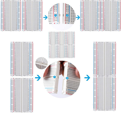 breadboard Set Prototype Board - 6 PCS Solderless 400 Pin Board Kit for Raspberry Pi and Arduino Projects