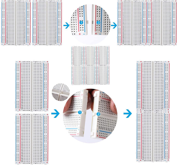 breadboard Set Prototype Board - 6 PCS Solderless 400 Pin Board Kit for Raspberry Pi and Arduino Projects