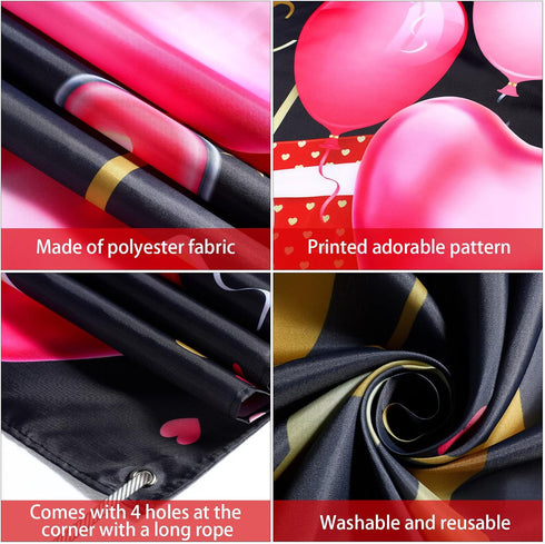 Sumind Happy Valentine‘s Day Banner 73''x43'' Heart Photography Backdrop for Valentines Day Party Decorations