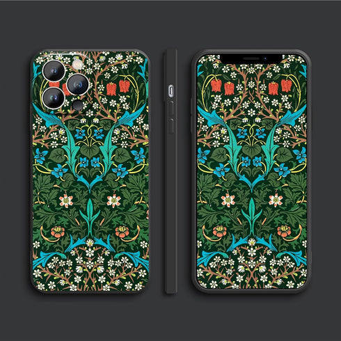 Case for iPhone 12 Mini, Retro Aesthetic Flower Design, Green Waterproof and Shockproof Phone Case