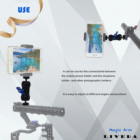 1/4" Mini Magic Arm with Double Ballhead Screw Adapters& Metal Articulating Arm, Universal Bracket Monitor Mount