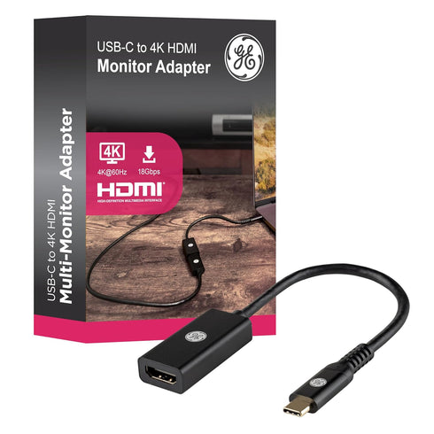 GE USB-C to 4K HDMI Multi-Monitor Adapter, Ultra HD Video & Audio, Travel-Ready,