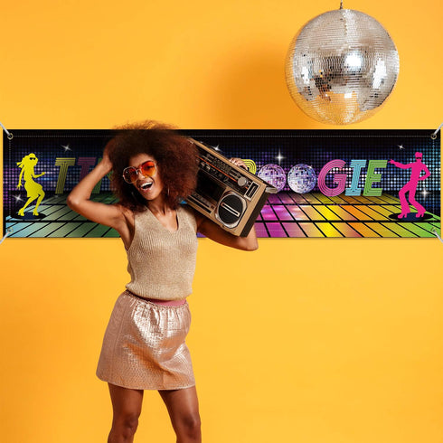 70s Theme Party Decorations, Large Colorful Disco Backdrop Banner, 70.8 x 15.7 Inches Birthday Party Supplies