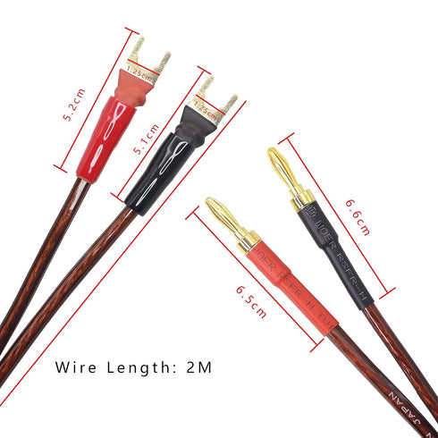 XMSJSIY HIFI OFC Speaker Wire with Spade to Banana Plug Jumper Cable, 4 Banana to 4 Y-shaped Fork Plug (2M)