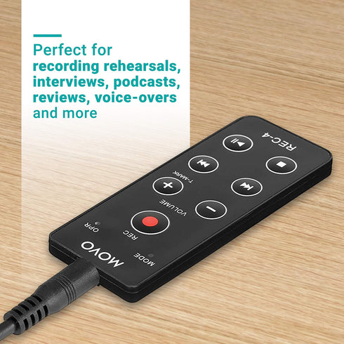 Movo REC-4 Wired Remote Control for Zoom H2n, H4n Pro, H5, H6 Portable Digital Handy Recorders - Compatible with Sony
