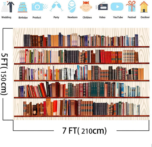 Yieldeer 8x6ft Bookshelf Photo Backdrop Books Library Tapestry Wall Hanging Bookcase Photography Background for Office