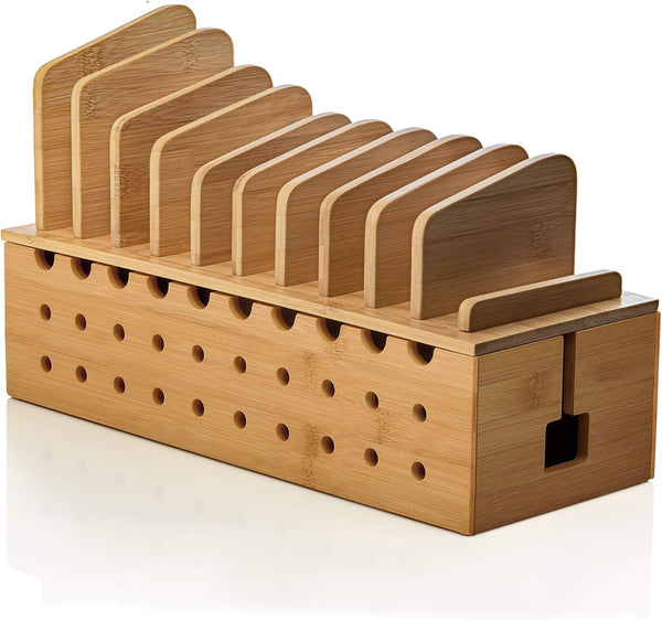 Prosumer's Choice 10 Device Bamboo Cell Phone Charging Station Dock, Clutter Organizer for Multiple Devices